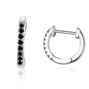 14K Gold Plated 925 Sterling Silver Black CZ Huggie Hoop Earrings